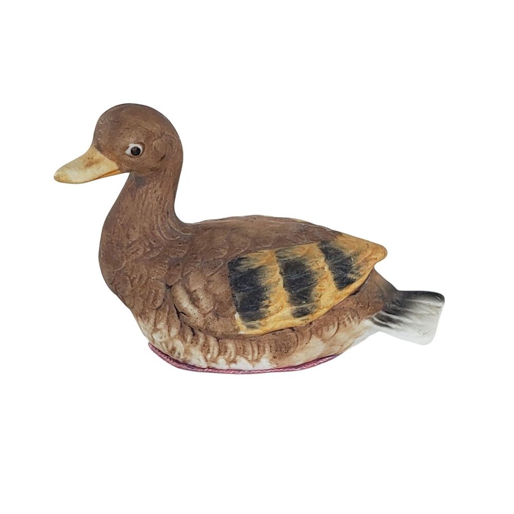 Vintage Duck Ceramic Figurine With Felt Base Brown Mallard Cottage Core